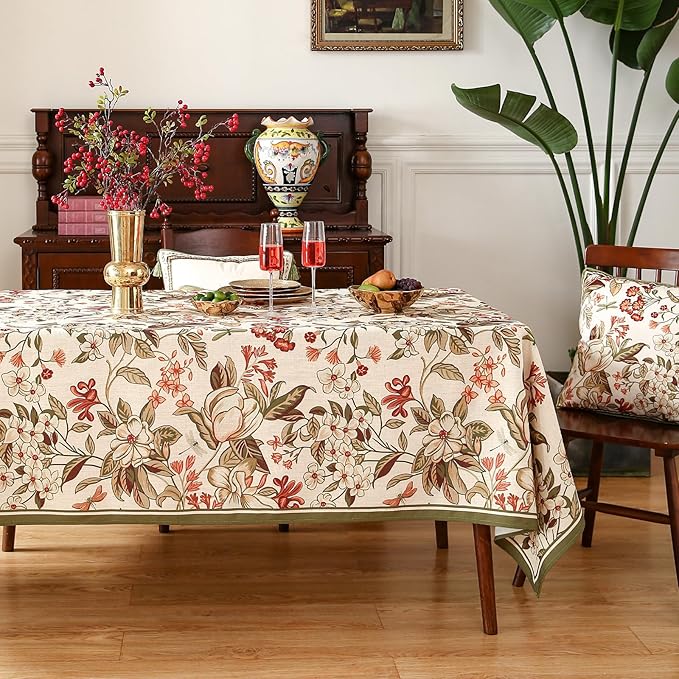 Tablecloth 55x79 Inch Rectangular Linen-Polyester Blend Floral Print