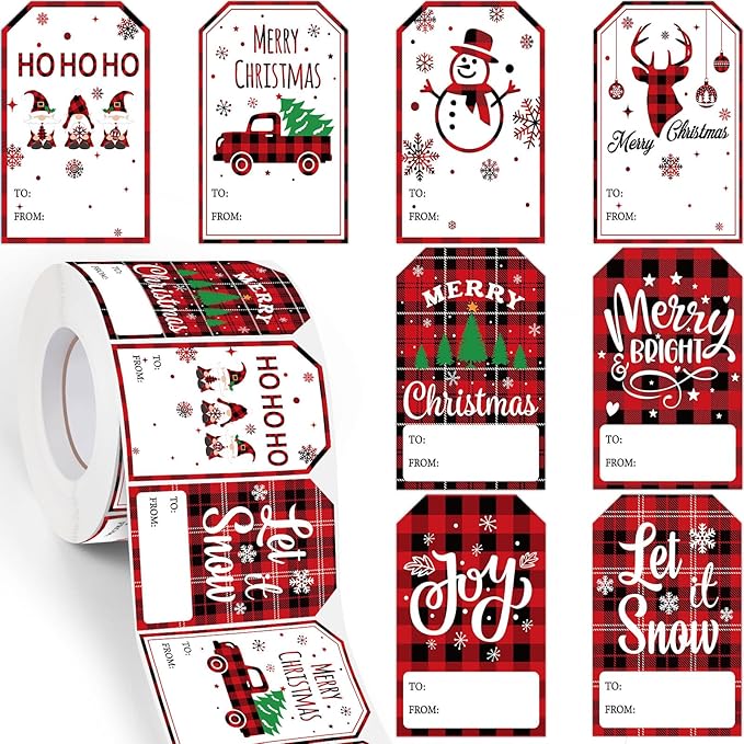 Zonon 720 Pieces Self Adhesive Christmas Gift Tag Xmas Kraft Name Tags Natural Kraft Xmas Stickers Paper Tags Labels for Christmas Decoration(Snowman Style)