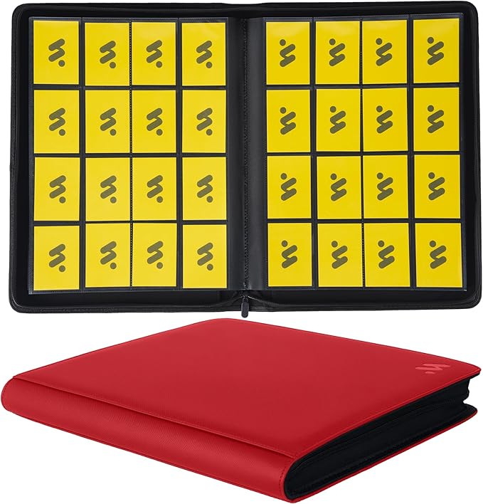 Premium 1000+ Pockets Card Binder,16 Pockets Trading Card Binder Ringless Side Loading Trading Card Album Folder for TCG -Red