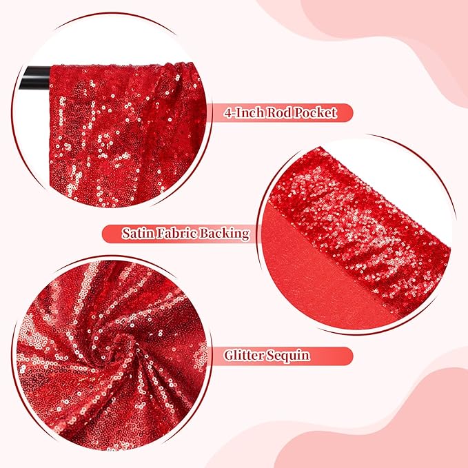 SquarePie Sequin Backdrop Curtain Less See Through Background for Wedding Christmas Party(10FT x 10FT, Red)