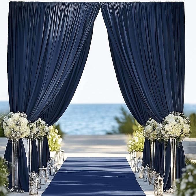 20ftx14FT Wrinkle Free Navy Blue Backdrop Curtain, 4 Panels 14FT Height Navy Blue Wedding Backdrop Drapes, Silky Polyester Back Drop Cloth for Birthday Photography Background Party Backdrop Draping