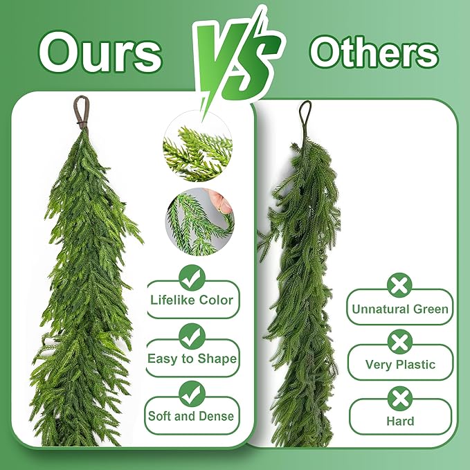 Christmas Garland, 15 Ft Dark Green Norfolk Pine Realistic PE