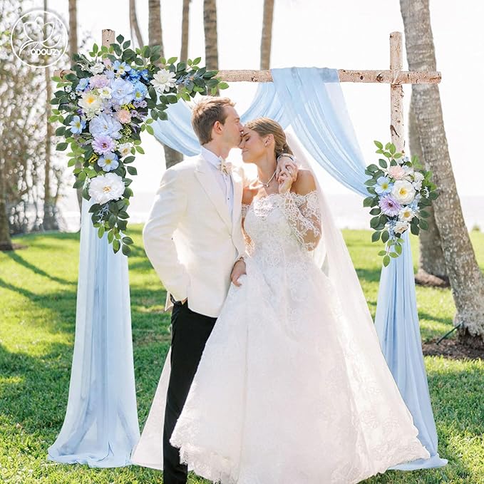 Artificial Flowers Wedding Arch Kit with Sheer Drape and 20 Plastic Stems