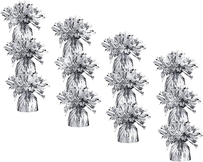 Balloon Weights, 12 Pack Silver Metallic Foil Round Holders