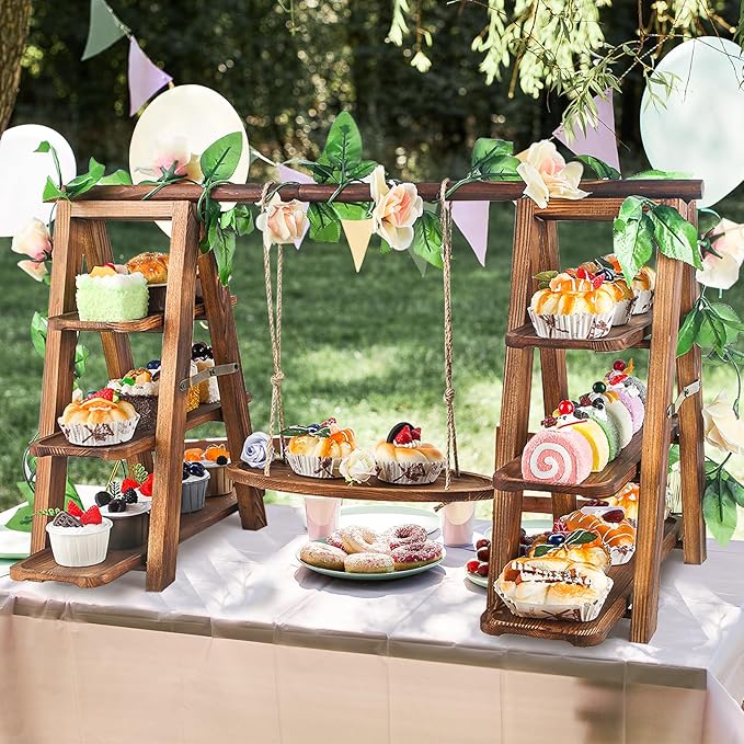 Cupcake Stand, 3-Tier Solid Wood Serving Tray Set with Flower Vine