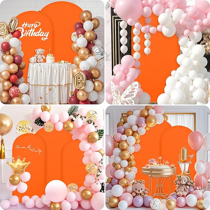 Wedding Arch Covers Arch Backdrop Cover Arch Stand Covers 7.2FT 6.6FT 6FT Set of 3 Arch Cover Spandex Fabric Stretchy Backdrop for Wedding Birthday Party Decoration Baby Shower (Candy Orange)
