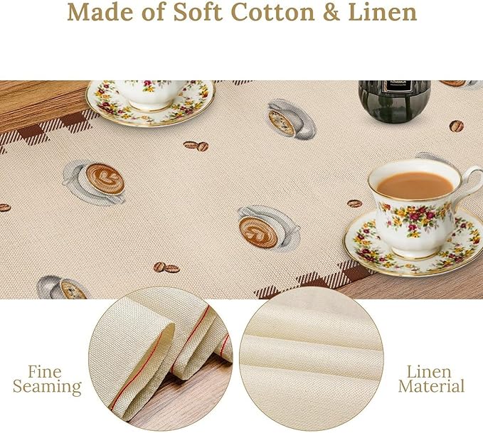 Coffee Time Table Runner, Farmhouse Retro Gnome Coffee Cup Tea Party Cafe Table Center Decor for Home Kitchen Dining Patio Holiday Party Indoor Outdoor Table Decorations,13"x108" Inch