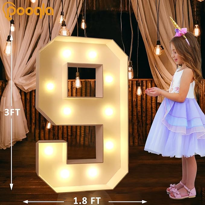 Giant 3FT Light Up Number 9 Marquee Sign, Warm and Cool White LED