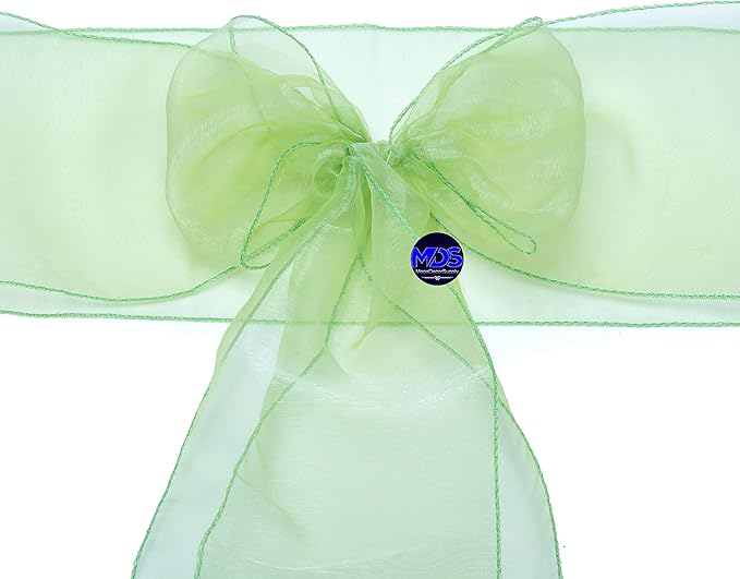 MDS Pack of 50 PCS Organza Chair Sashes Wider Dining Chair Bows Ribbon Tie Back for Wedding Party Birthday Bridal Shower Reception Event Banquet Home Chair Cover Decoration - Apple Green