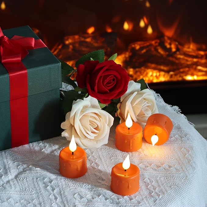 Flameless Candles Orange Rechargeable LED Tea Lights with Remote Timer