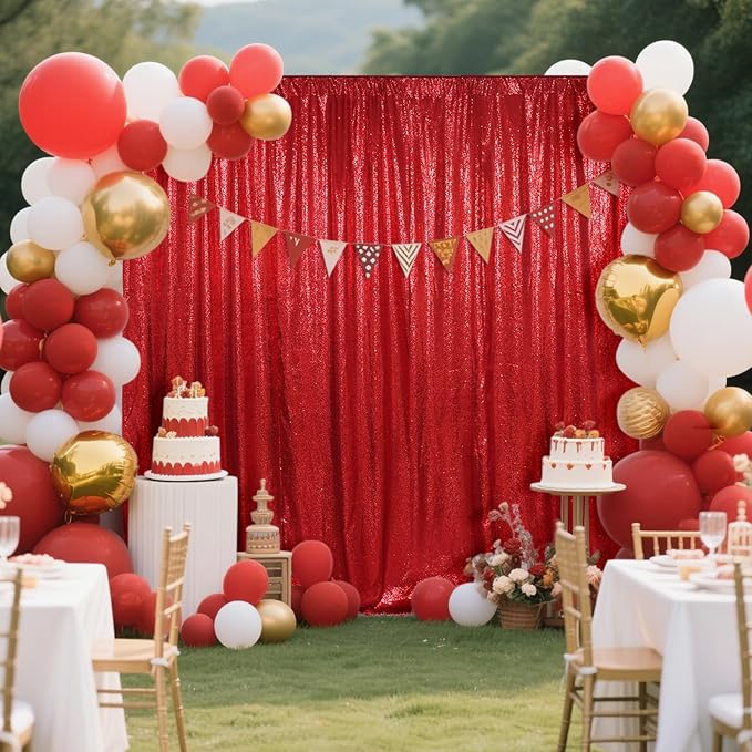 SquarePie Sequin Backdrop Curtain Not See Through Thick Glitter Background for Party 8FT x 10FT Red