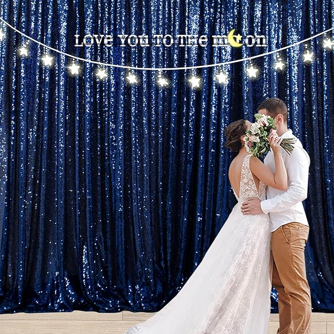 Backgrounds - Navy Sequin Photo Backdrop, 8FT x 10FT, Mesh with Rod Pocket