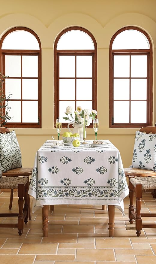 Rectangular Tablecloth 55x71 Inches Linen-Blend Floral Print in Mosella F