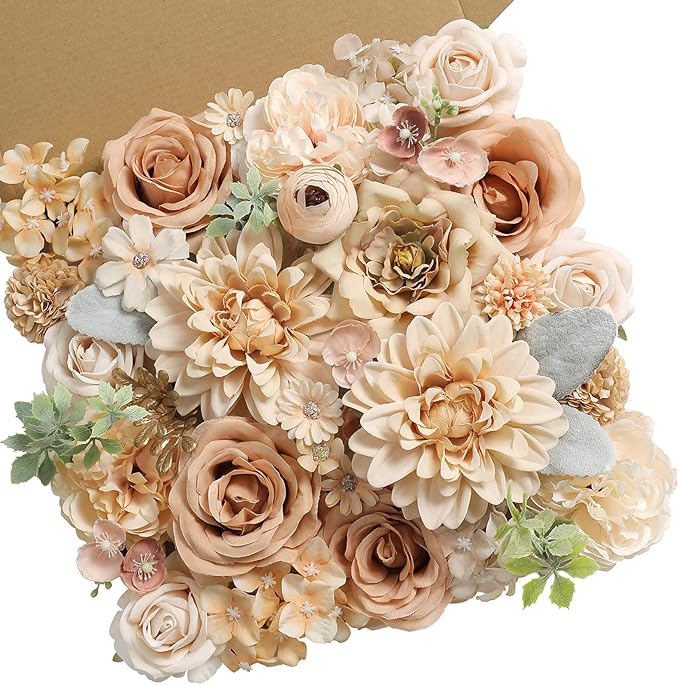 Serra Flora Artificial Flowers Combo Box Set Faux Flowers Bulk Flower Leaf with Stems for DIY Wedding Bouquets Centerpieces Baby Shower Party Home Decorations