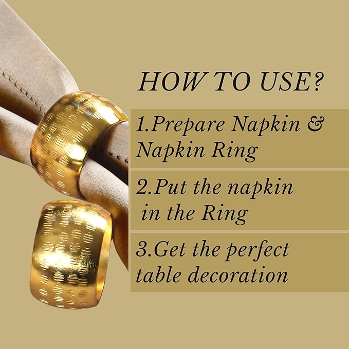 Napkin Rings, 12 Pack Round Gold Aluminum for Dinner Tables