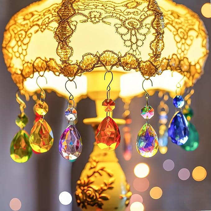 H&D HYALINE & DORA 3Inch Crystal Suncatcher Bauhinia Prisms Pendants 10Pcs Chandelier Crystals Replacement Hanging Sun Catcher Beads for DIY Arts Crafts Decor (Water Red)