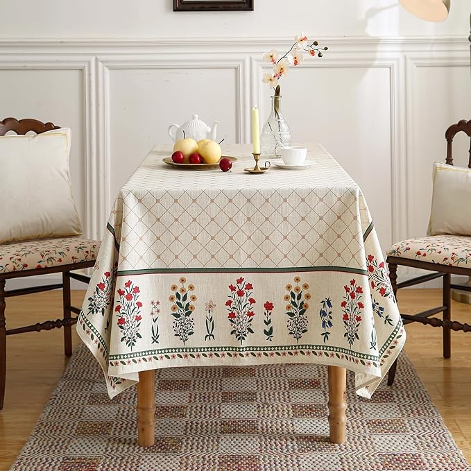 Tablecloth 67 x 67 Inch Square Floral Linen-Blend, Bertina E