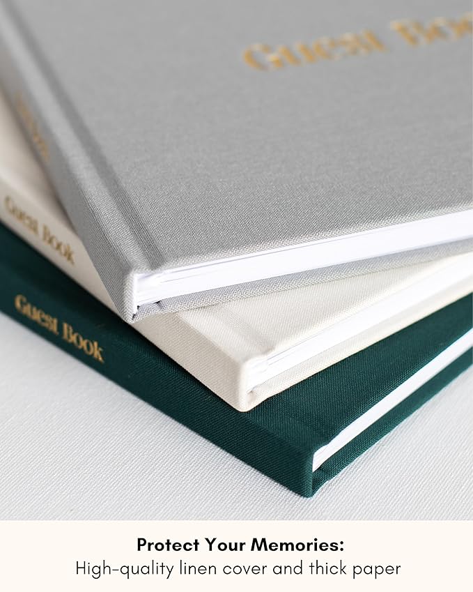 Guestbook with Linen Hardcover, Lined and Blank Pages for Photos