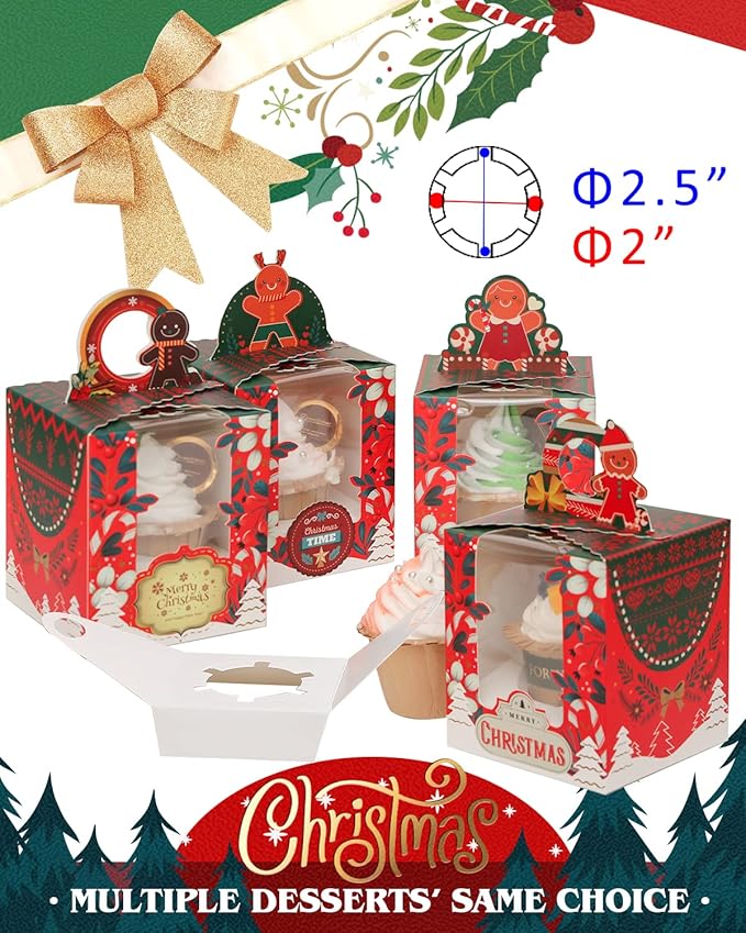 Cupcake Carriers 50 Count Auto-Pop Boxes with Inserts, Christmas Cookie
