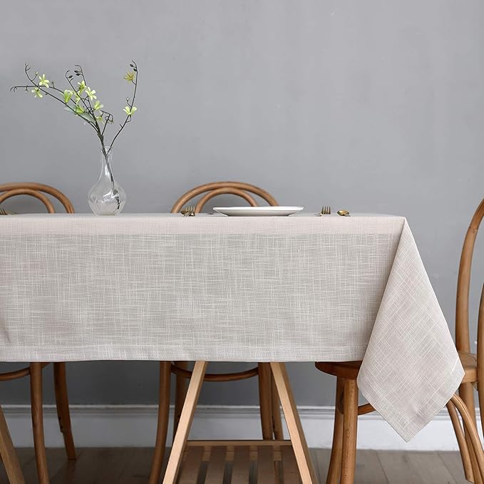 maxmill Lux Faux Linen Table Cloth with Slubby Texture Wrinkle Resistant Anti-Shrink Soft Tablecloth for Kitchen Dining Tabletop for Buffet Banquet Parties Event Dinner Rectangle 52 x 70 Inch Natural