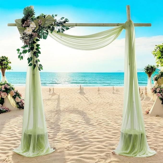 MDS Halloween Chiffon Draping Fabric - 1 Panel, 30" Wide x 50ft Long - Sheer Spooky Arbor & Canopy Drapery for Haunted House Backdrops, Party Ceilings, DIY Costumes & Themed Events - Sage Green