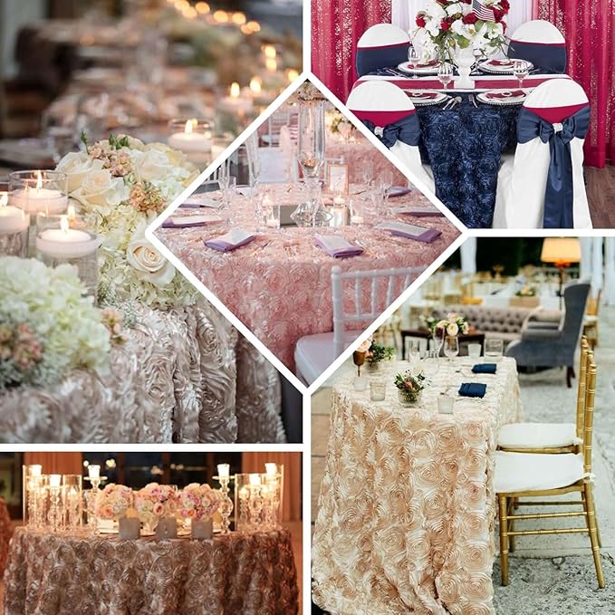 Efavormart 132" Wholesale Round Table Cover Ivory Grandiose Rosette 3D Satin Tablecloth for Wedding Party Event Decoration