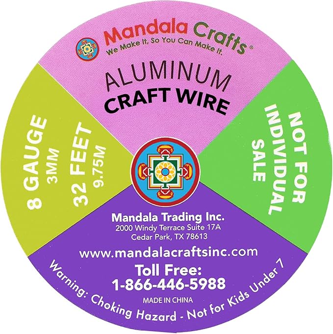 Mandala Crafts 8 Gauge Anodized Aluminum Craft Wire for Jewelry Making - 120 FT Colored Flexible Silver Black Wire - Bendable for Bonsai Armature Crafting Sculpting