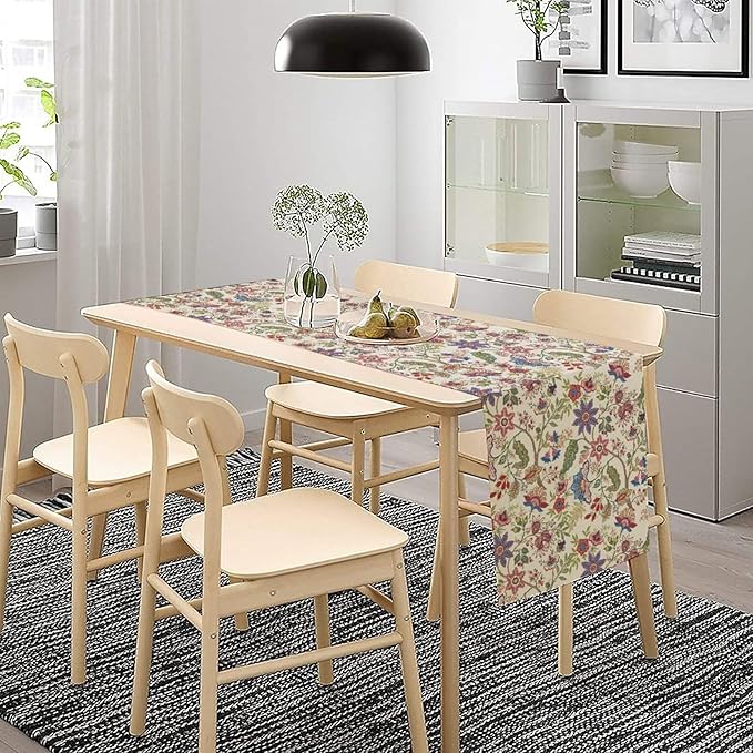 Spring Floral Table Runner, Boho Floral Pattern Natural Plant Table Decoration for Home Kitchen Restaurant Holiday Party, 13in W x 36in L