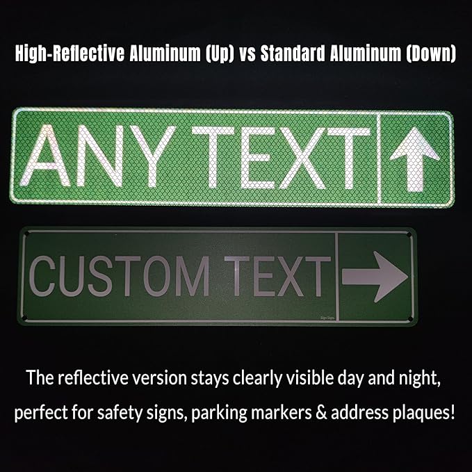 Custom Signs Outdoor Metal, Personalized Street Reflective Sign with Arrow, 8x24 Inches, Single/Double Sided, Rust Free Aluminum-UV Protected and Weatherproof