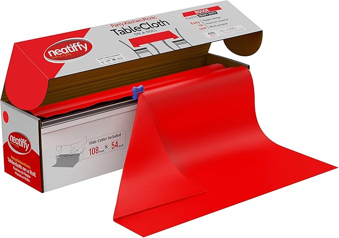 Red Plastic Table Cover Roll with Slide Cutter, 54 x 1296 Inch