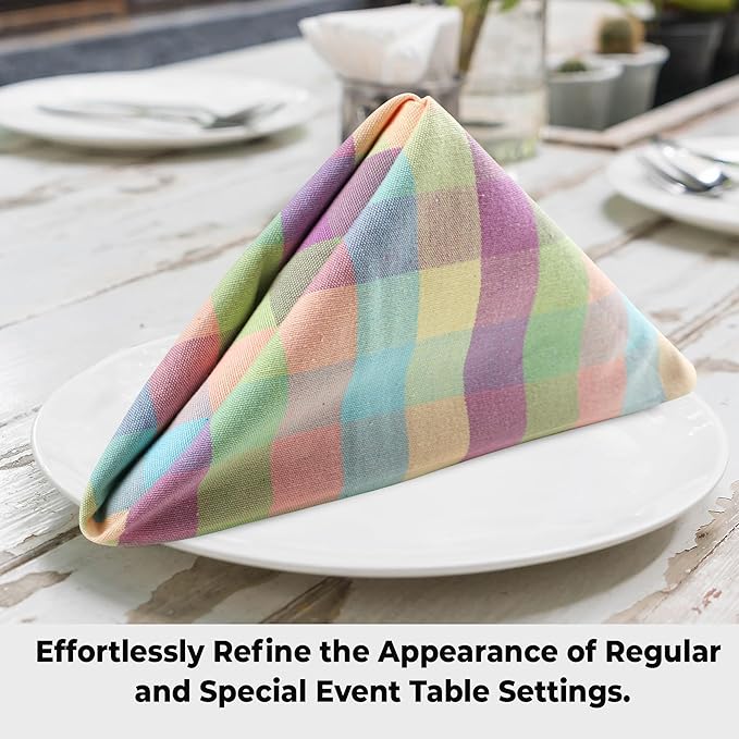 Cloth Napkins Set of 12, Square 100% Cotton, Easter Checks