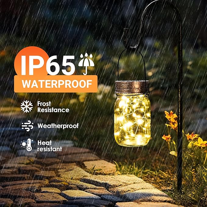 Mason Jar String Lights, 12-Pack Solar Lanterns with 30 LEDs Each
