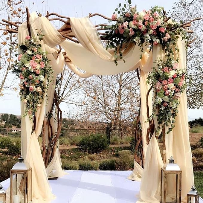 2 Panels Wedding Arch Draping Fabric 20Ft Length x 28" Width Champagne Arch Drapes Chiffon Fabric Sheer Curtains Backdrop for Party Bridal Decorations Wedding Ceremony Ceiling Stage Reception Decor