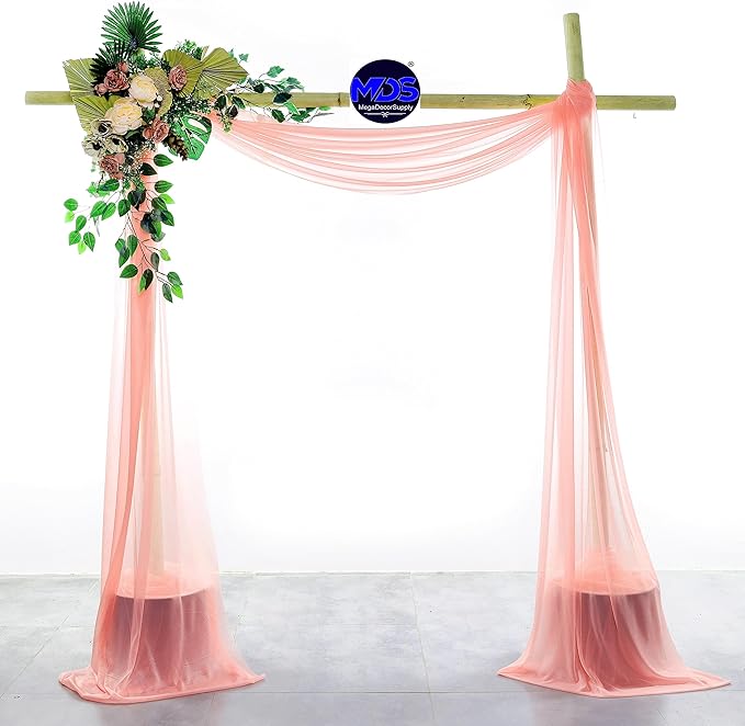 MDS Halloween Chiffon Draping Fabric - 2 Panel, 30" Wide x 30ft Long - Sheer Spooky Arbor & Canopy Drapery for Haunted House Backdrops, Party Ceilings, DIY Costumes & Themed Events - Peach