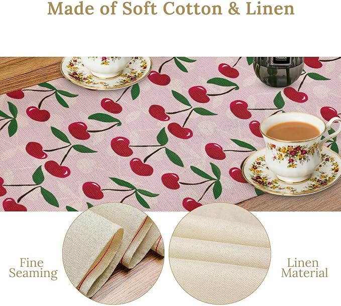 Cherry Table Runner,Spring Summer Fruit Table Runner for Kitchen Dining Table Home Party Decoration 13x90 Inch