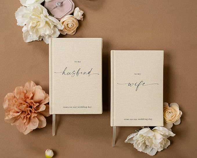 Wedding Vow Books Decorations, Set of 2 Hardcover with Gold Edges