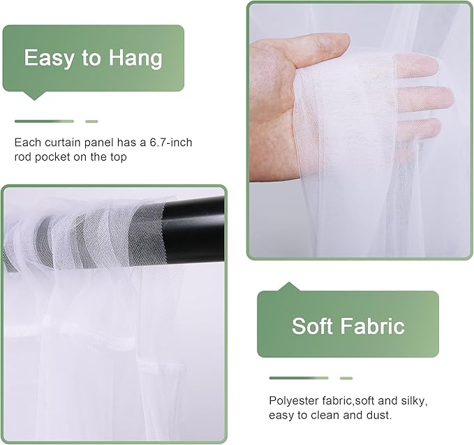 Tulle Backdrop Curtain with Lights String 10FT X 10FT White Sheer Tulle Backdrop Curtains for Wedding Birthday Party Reception Photo Booth Background Decorations (2 Panels 5x10FT)