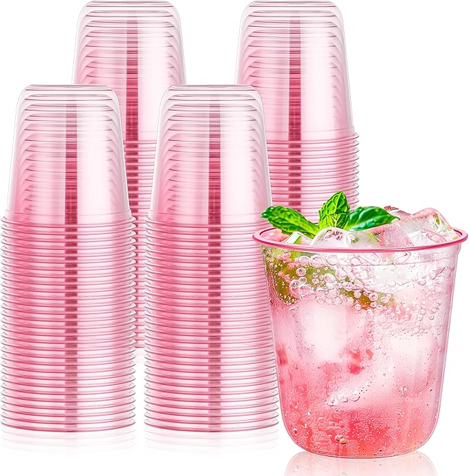 Cups 100 Count 12 oz Pink Disposable Plastic Wine Glasses