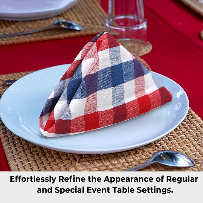 Cloth Napkins Checkered Red White Blue 100% Cotton 20x20 Inch