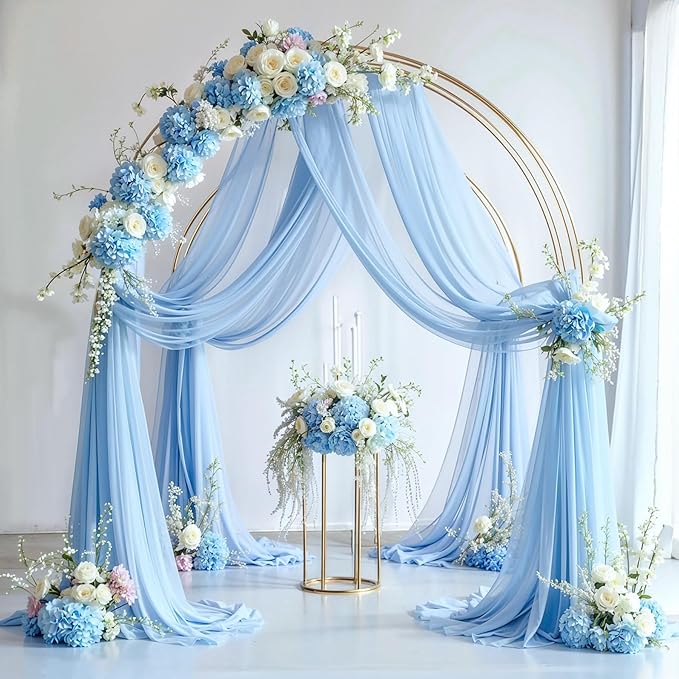 Wedding Arch Draping Fabric, 2 Panels 18FT Baby Blue Sheer Backdrop Curtain Chiffon Fabric Drapes Arbor Drapery Wedding Ceremony Reception Swag Decorations