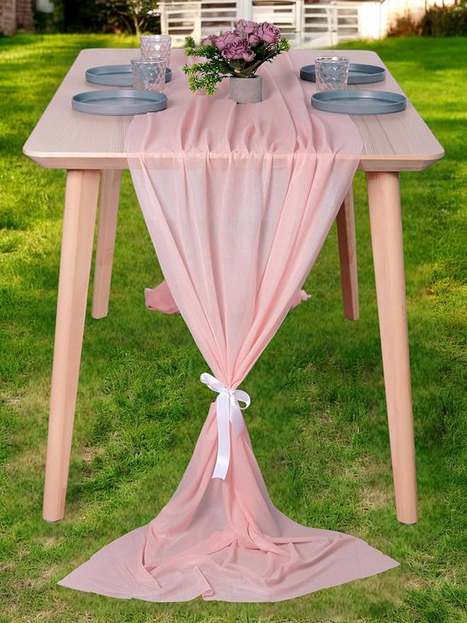 MDS Halloween Chiffon Table Runner - 20 Pack, 29 x 120 Inches, 10ft Each - Sheer Spooky Table Runners for Haunted House Parties, Trick-or-Treat Tables, Witchy Décor, Wedding & Events - Dusty Rose