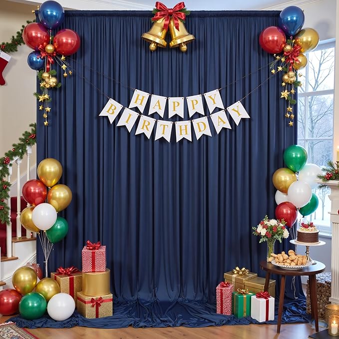 10×12ft Navy Blue Wrinkle Free Backdrop Curtain for Wedding Parties, 2 Panels 5×12ft Long Soft Silky Polyester Backdrop Drapes Photo Back Drop Curtains for Birthday Photography Background Cloth