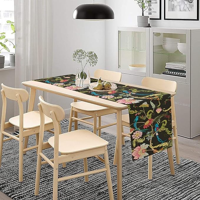 Floral Butterfly Table Runner Seasonal Spring Flower Bird Table Decoration Table Runner for Home Party Decoration 13x108 Inch