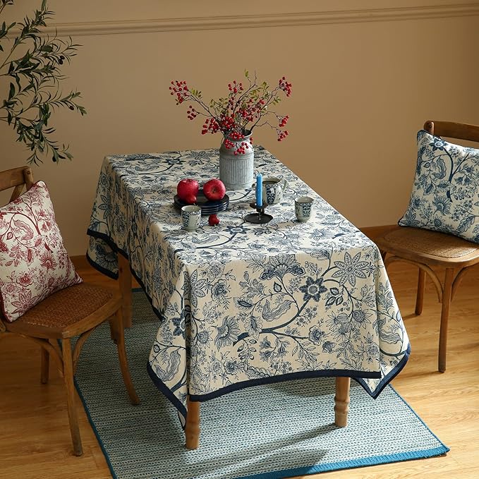 Rectangular Tablecloth, 55 x 79 Inch Linen-Polyester Blend in Blue