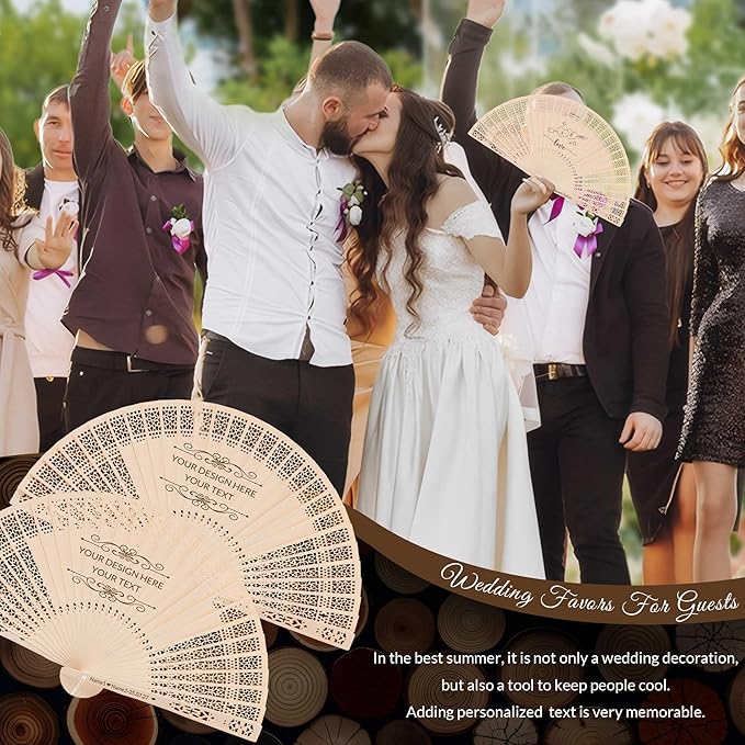 10 PCS Custom Fans Personalized Folding Fans for Line Dancing Wooden Hand Fan Wedding Favors Bulk Fans for Guests Party Event Use (Style05)
