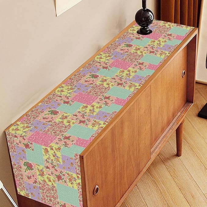 Boho Patchwork Table Runner, Vintage Farmhouse Colorful Wildflowers Bohemian Paisley Flower Table Center Decor for Home Kitchen Dining Patio Holiday Party Indoor Table Decorations, 13"x90" Inch