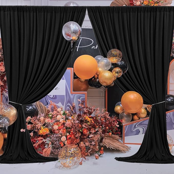 40 ft x 10 ft Wrinkle Free Black Backdrop Curtain for Parties, 8 Panels 10ft Polyester Black Photo Backdrop Drapes for Graduation Birthday Wedding Party Stage Curtains, Thick Bulk Background Curtains
