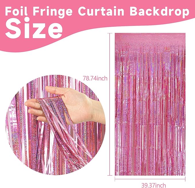 10 Pack Pink Metallic Tinsel Photo Backdrop for Wedding Engagement Baby Shower Bachelorette Christmas Celebration Birthday Party Decorations