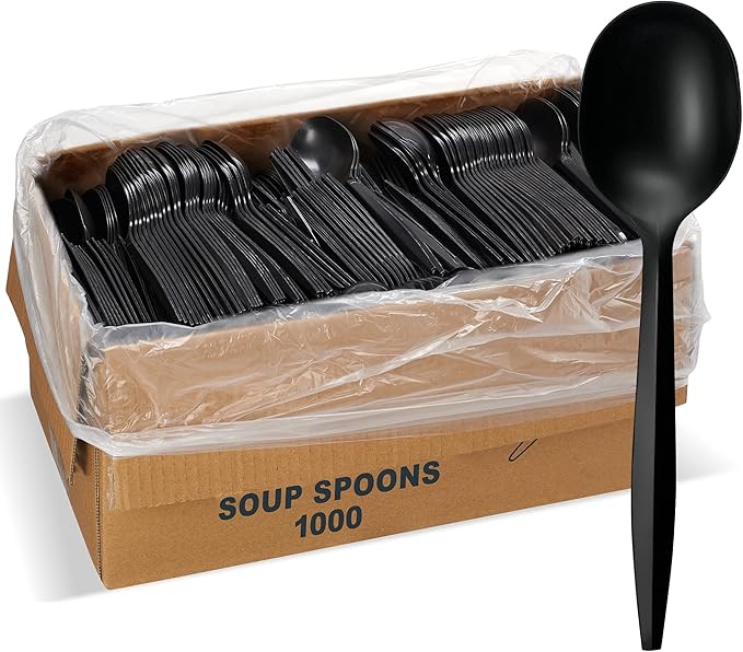 Plastic Soup Spoons, 1,000 Count, Black, Medium Weight