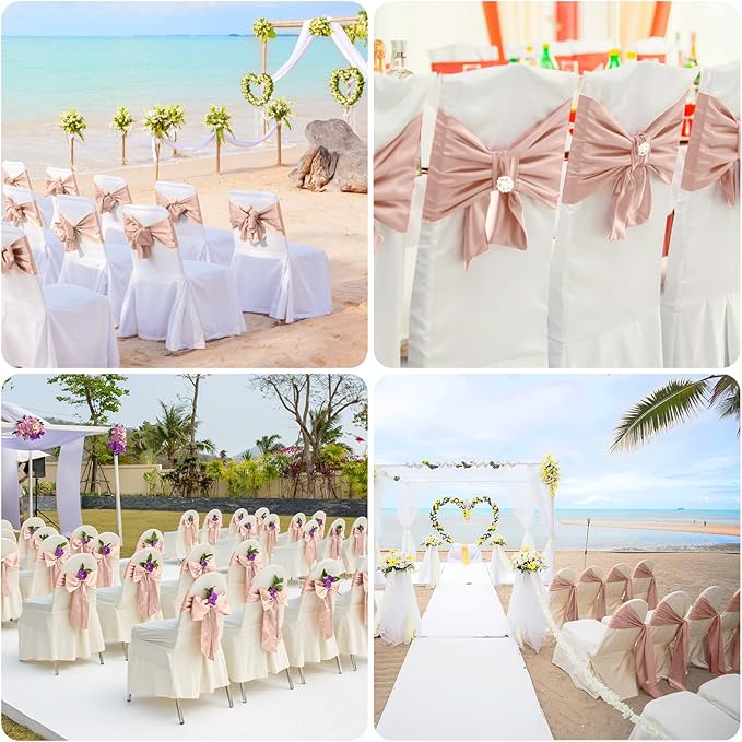 Satin Chair Sashes Bows Universal Chair Ribbon Ties Back Sash for Wedding Party Reception Events Banquets Hotel Event Chair Cover Decoration (7x108 inch) (100, Blush Pink)